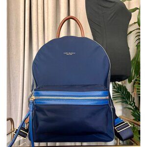 TORY BURCH BLUE NYLON AND LEATHER PERRY BACKPACK/BOOKBAG